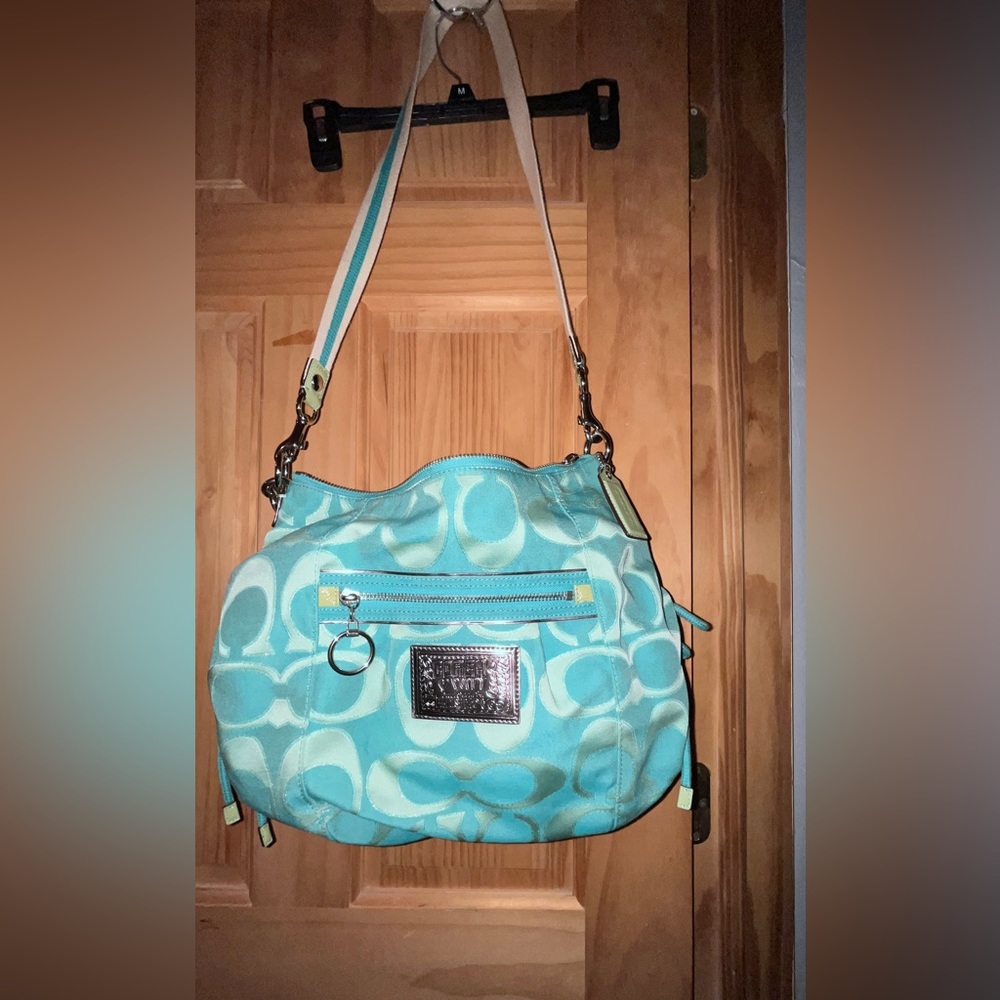 Coach teal blue purse with long strap